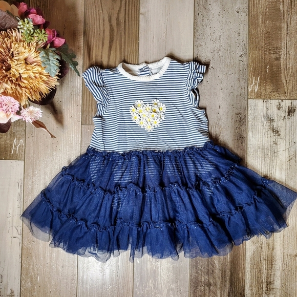 Little Me Girls Tutu Popover Striped Navy and White Kids Dress Size 24m EUC - Picture 1 of 16